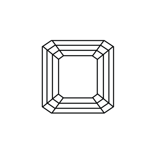 A black outline illustration of a cushion shaped diamond. A cushion shape has 58 facets